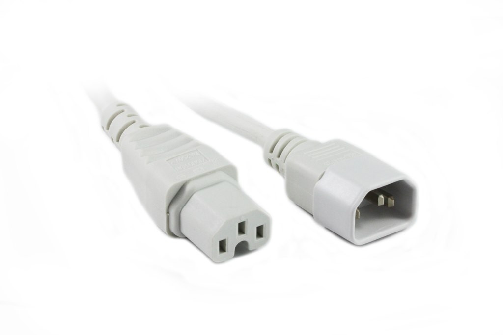 IEC C14 10A plug - IEC C15 10A '120degC' socket, White lead