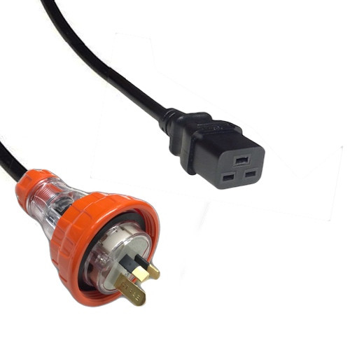 Custom Cable: Captive 15A plug - IEC (60320) C19 16A socket, Black lead (2.5mm2)