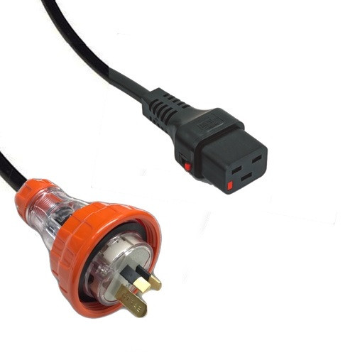 Custom: Captive 15A plug - IEC-Lock C19 16A socket, Black lead
