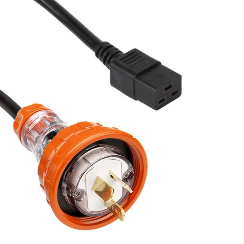 Custom Cable: Clipsal 56P320F 20A Flat pin plug - IEC (60320) C19 16A socket, Black lead (2.5mm2)