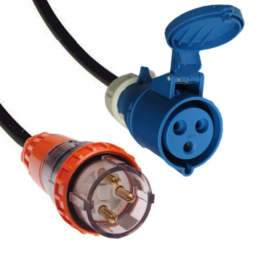 Captive 32A plug - IEC (60309) 32A socket, Black lead
