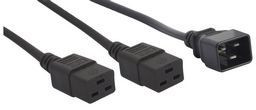 IEC C20 16A plug - 2x IEC C19 16A sockets, Black lead