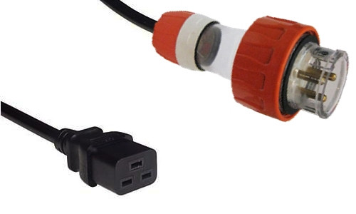 Custom Cable: Clipsal 56P320 20A Round pin plug - IEC (60320) C19 16A socket, Black lead (2.5mm2)